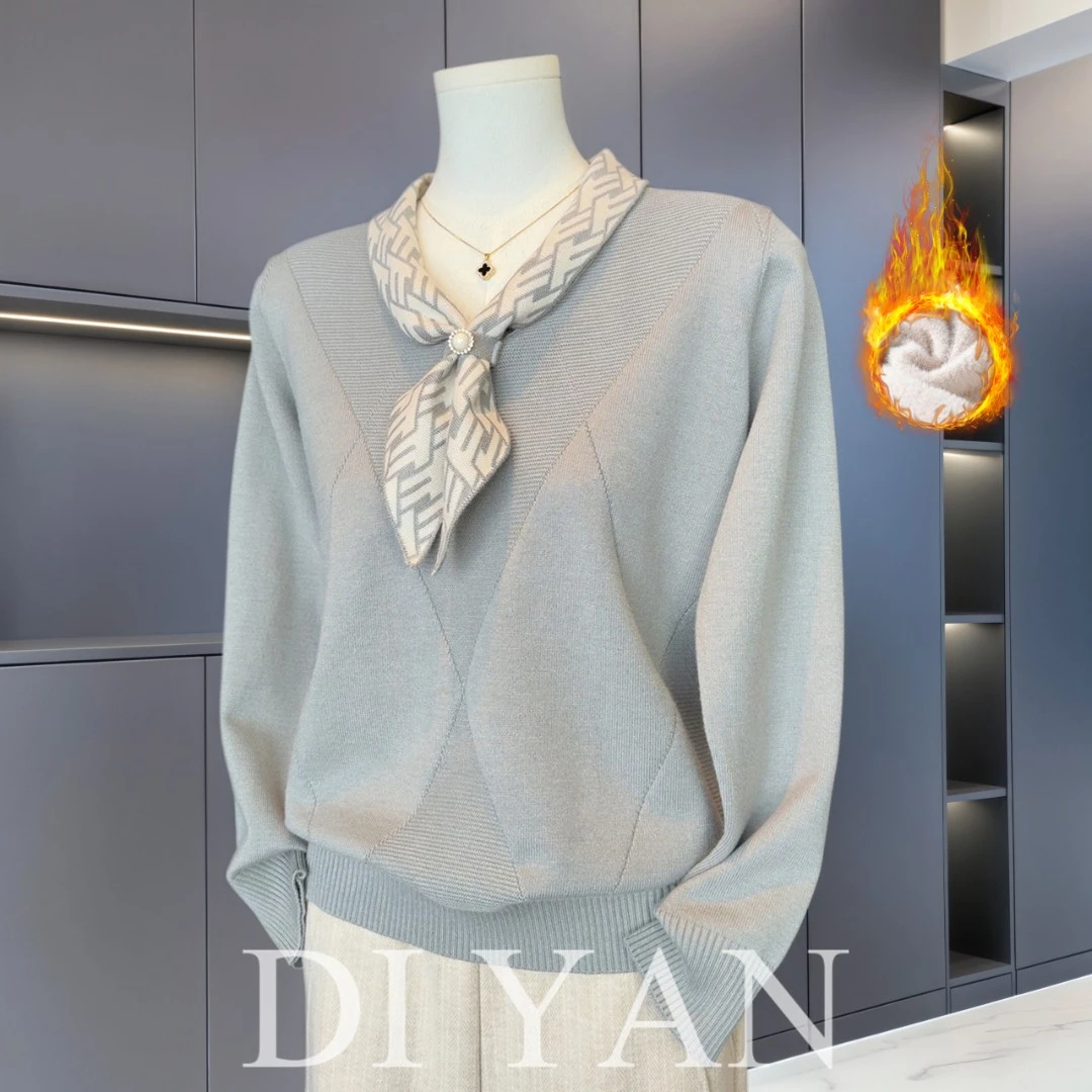 2025新款时尚洋气妈妈冬装长袖针织小衫中老年女秋冬毛衣打底上衣