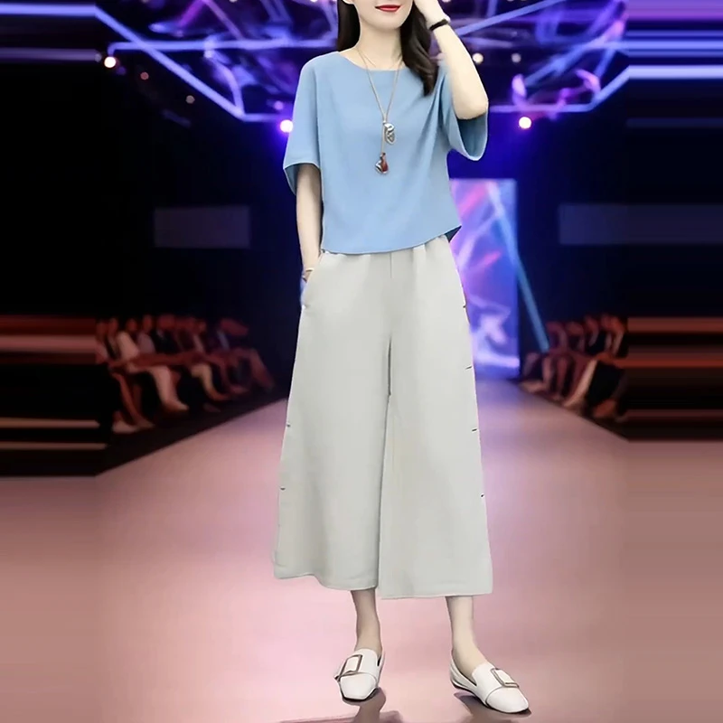 2025年夏季新款潮流套装女阔腿裤减龄时尚休闲小个子套装裤两件套