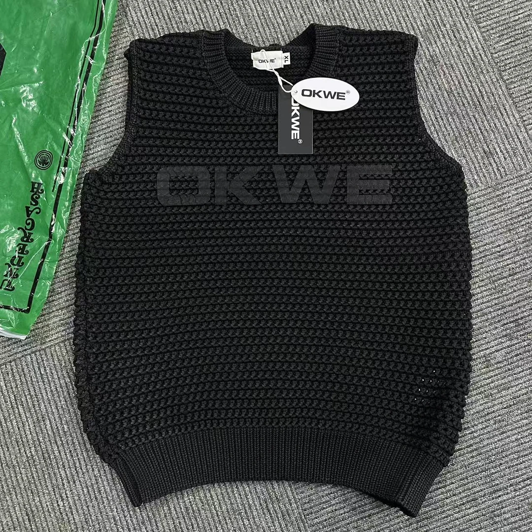 春秋日系复古宽松菱形针织背心男女学院风纯色无袖上衣-OW0070