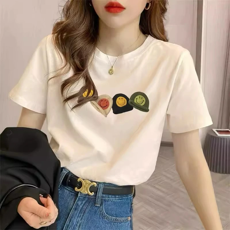 白色显瘦小个子穿搭短袖t恤女宽松2026新款圆领纯棉时尚洋气百搭