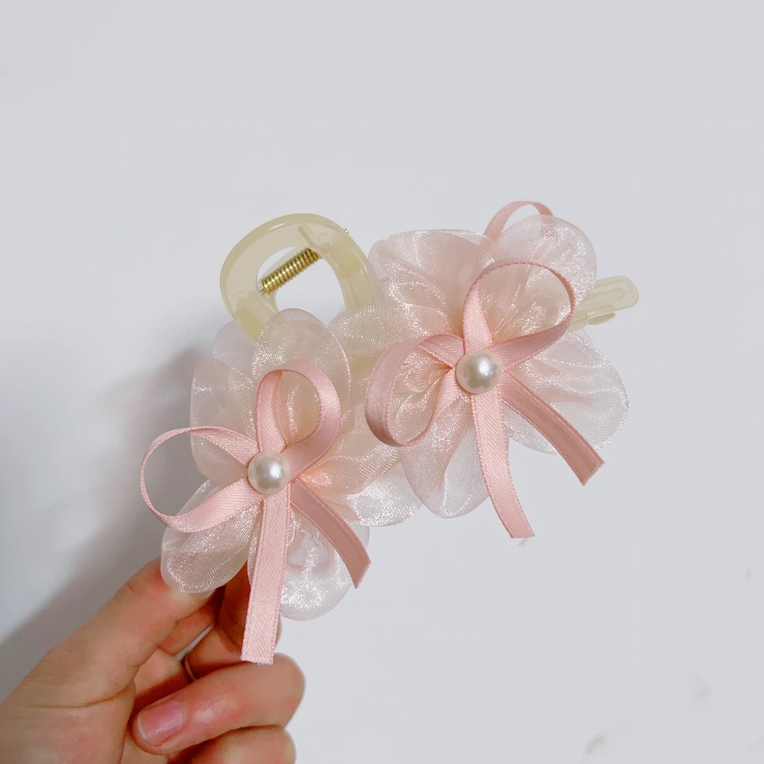 网纱蝴蝶结抓夹超大号新款发夹女后脑勺小众感鲨鱼夹头饰1870