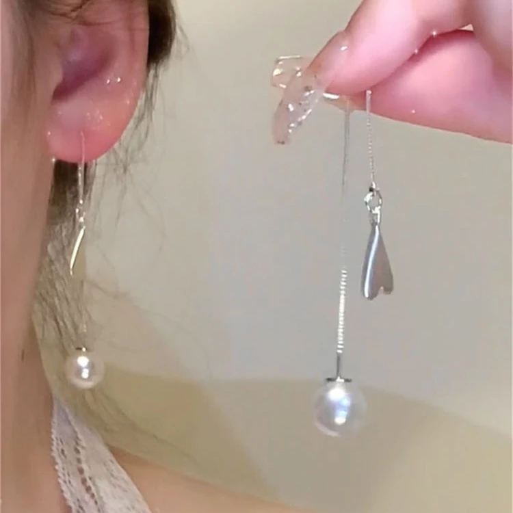 合金耳饰 超仙甜美风爱心珠珠流苏耳线奢华高级耳坠轻奢小众耳饰