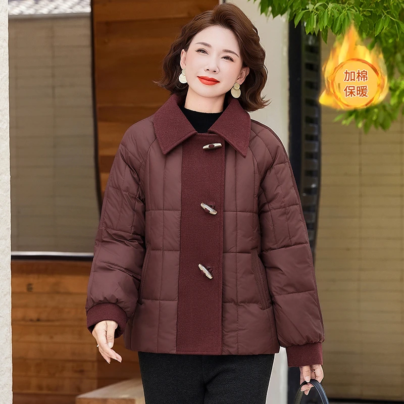 中老年小香风棉服宽松妈妈装棉衣保暖外套时尚冬季加棉袄妈妈装冬