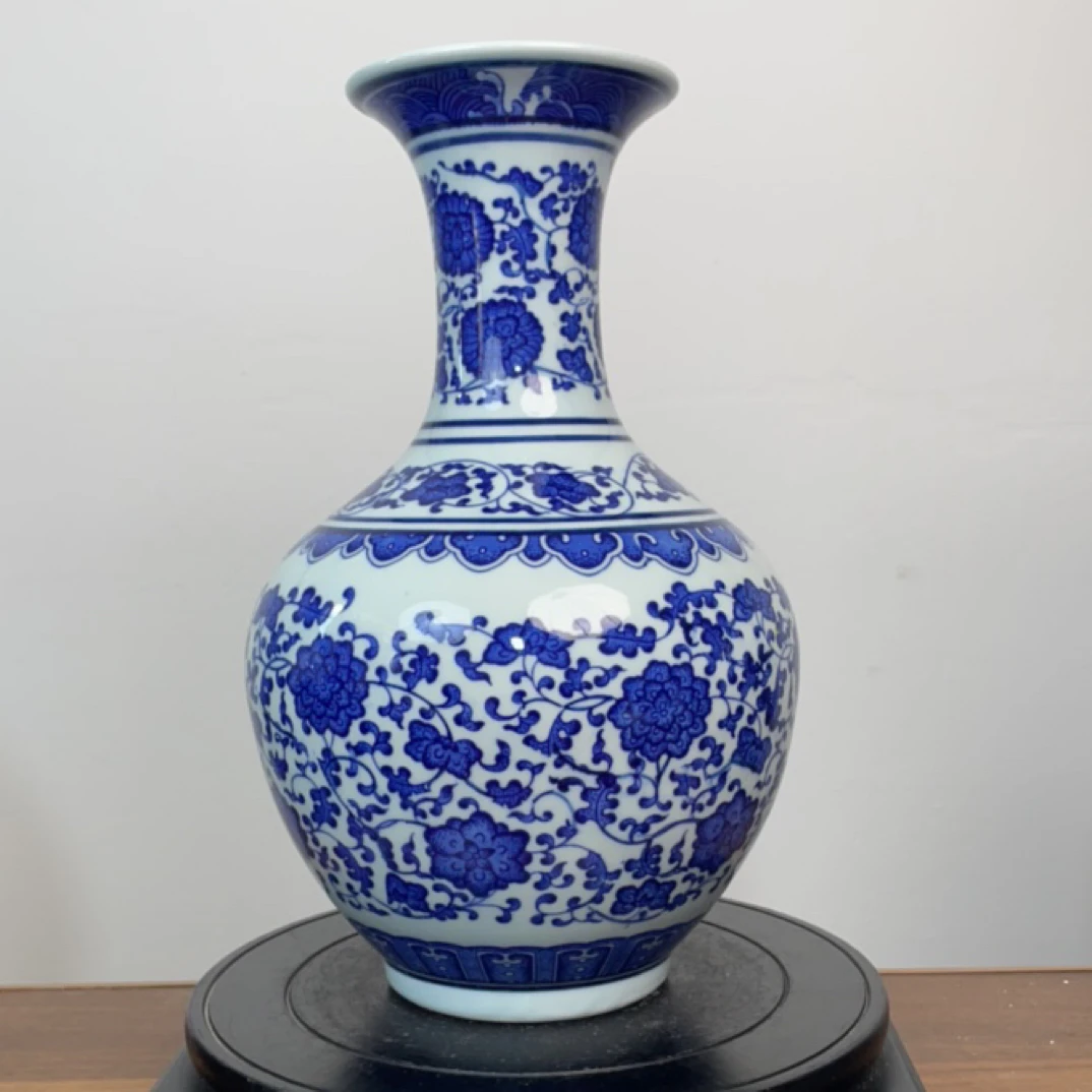 新中式青花缠枝莲赏瓶风格适合客厅玄关书房插花装饰