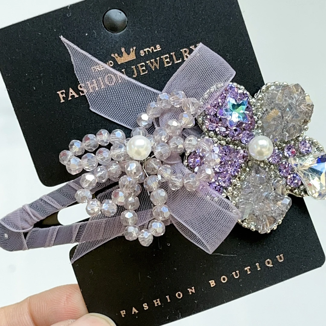 D319紫色重工花朵掰掰夹