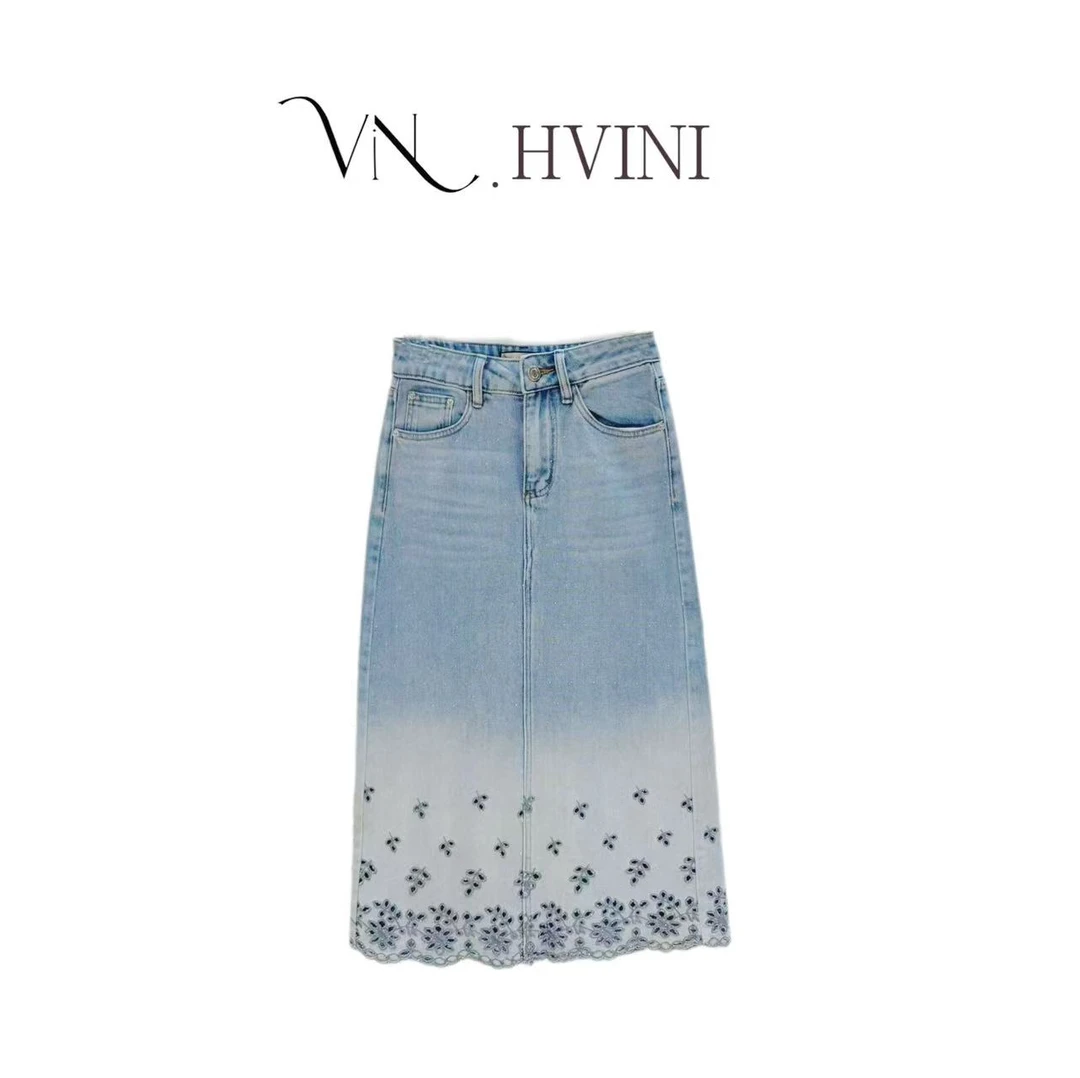 【烧花缀边】2025夏季新款休闲气质牛仔半身裙半裙L5029