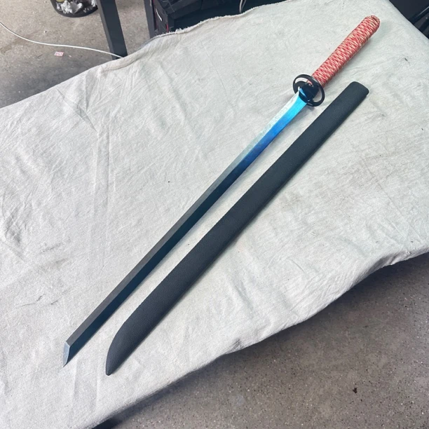 712 龙泉昊天宝剑高高猛钢烤蓝唐横刀皮鞘未开刃