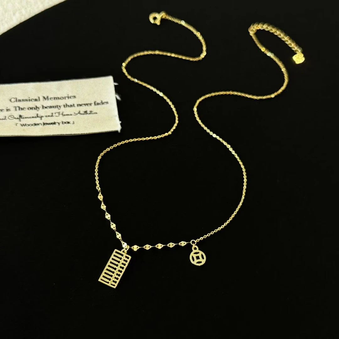 坠链均925银 时尚精致小算盘锁骨项链413