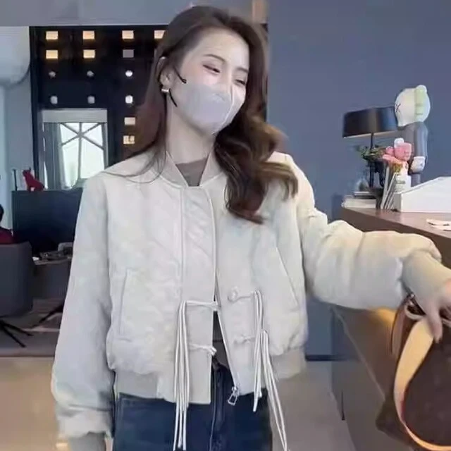 秋冬新款女装轻薄夹棉棒球服外套菱格棉服女洋气小众立领上衣棉袄