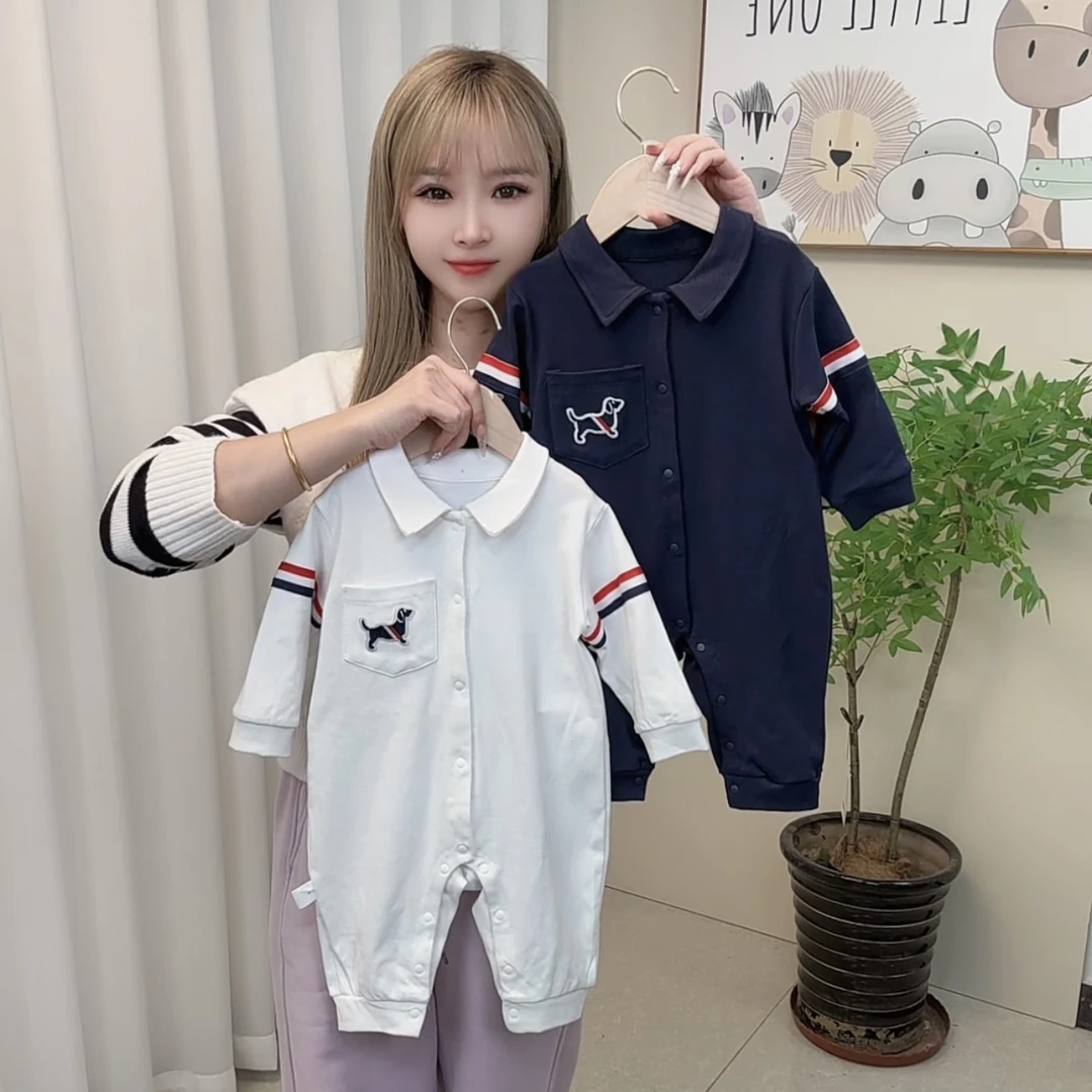 韩版宝宝长袖通用单排扣春秋休闲亲子哈衣男休闲风爬服拼接