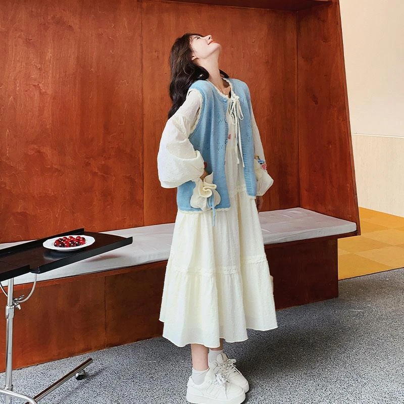 法式超好看针织马甲连衣裙套装女2025春小个子甜美减龄长裙两件套