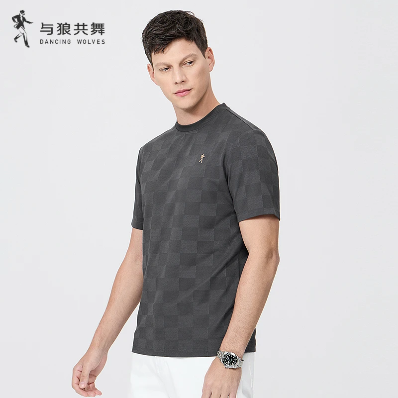 【棋盘格】与狼共舞25夏季新款亲肤透气时尚运动印花休闲短袖T恤男