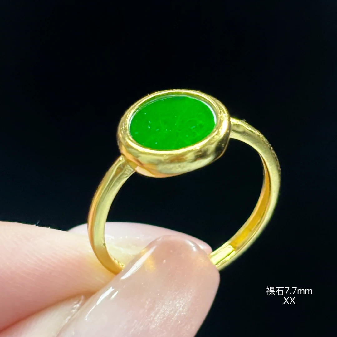 《缅甸翡翠珠宝严选》满绿圆无事牌福利款戒指（多样性发其一）XX