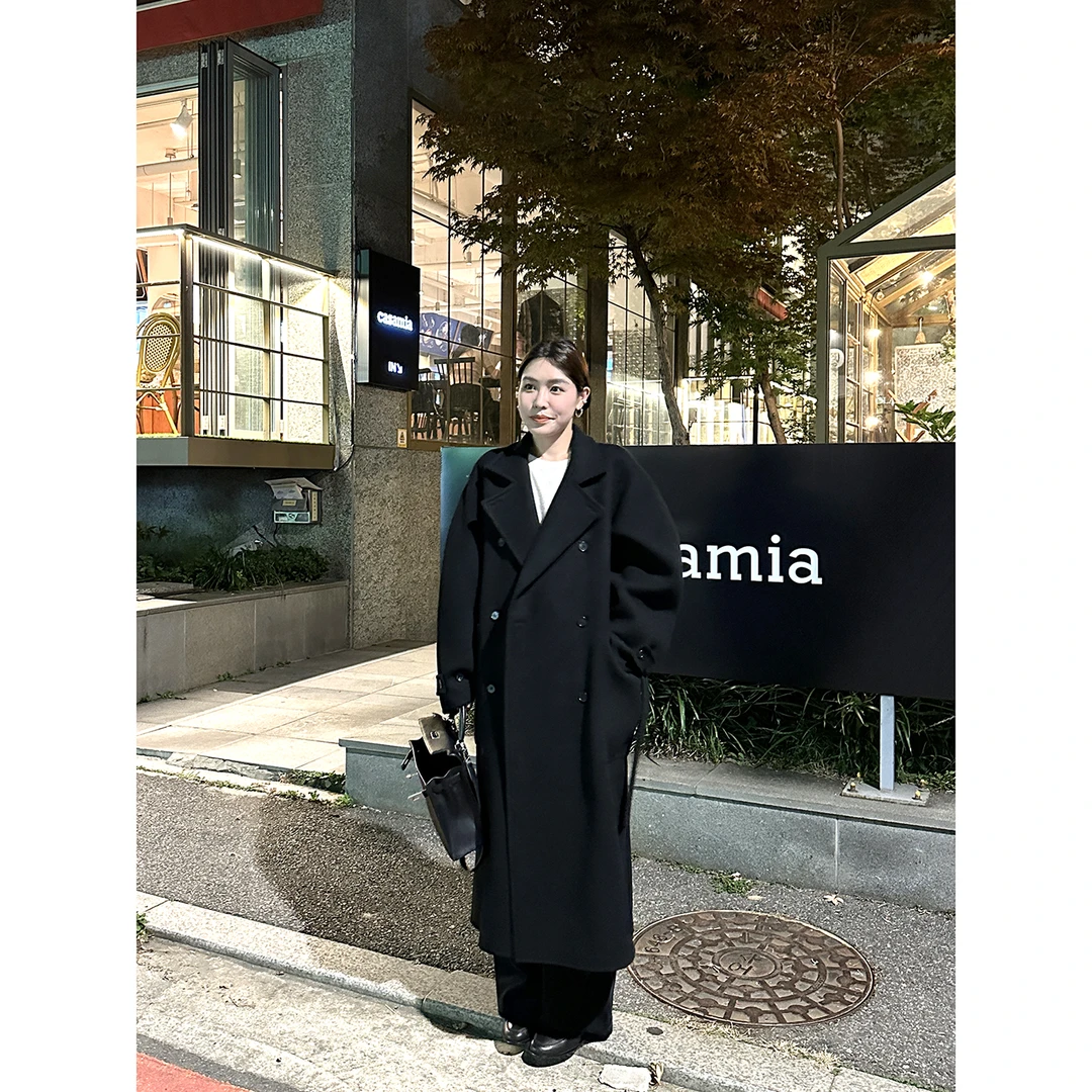 廓形双面羊毛大衣女中长款2025年新款高端重工驼绒毛呢外套