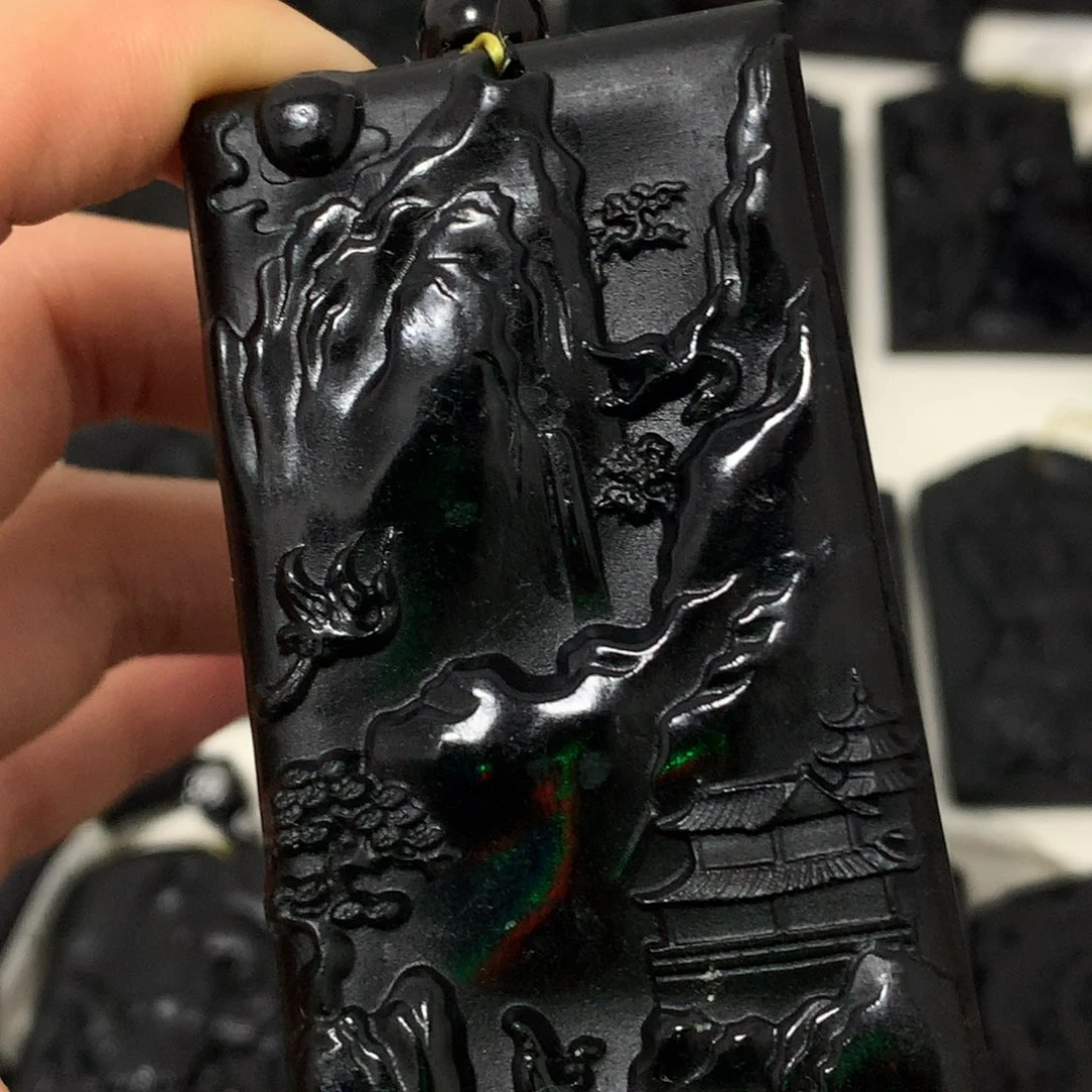 天然缅甸a货钢琴黑挂件