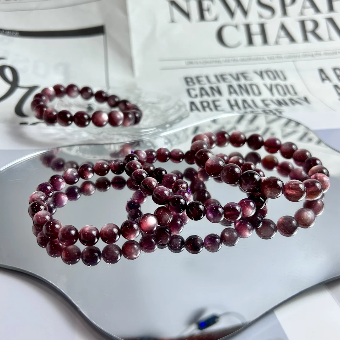 培育红宝石葡萄紫猫眼紫锂云母手串多样性发其一