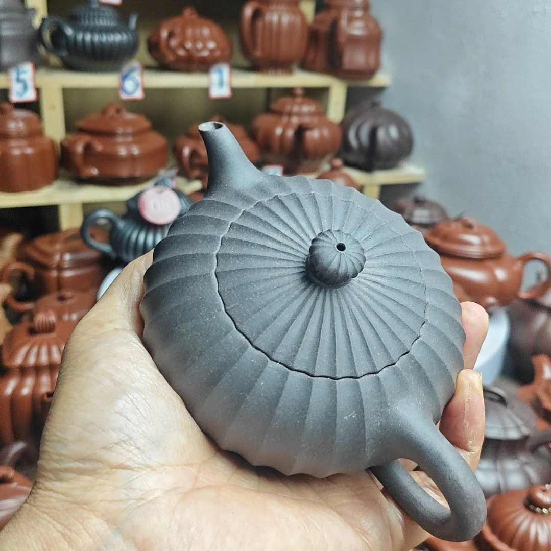 宜兴紫砂壶筋纹器半手工制作天青泥容量一佰八十CC