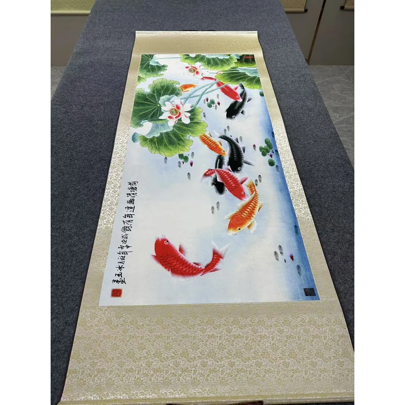 精装180*70 横幅 《连年有余》居家软装卷轴画