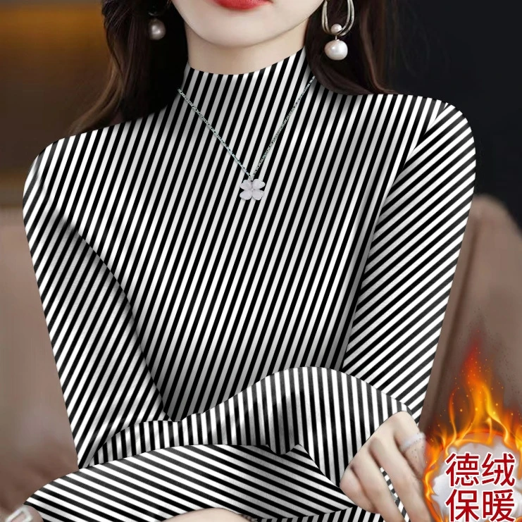 德绒打底衫洋气新款秋冬女士遮肚半高领时尚长袖保暖显瘦百搭上衣