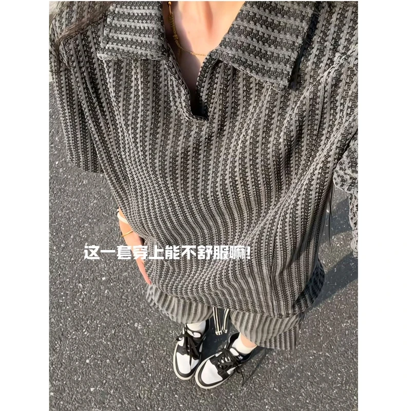 千鸟格休闲运动套装男女同款夏季宽松简约学院风盐系慵懒短袖短裤