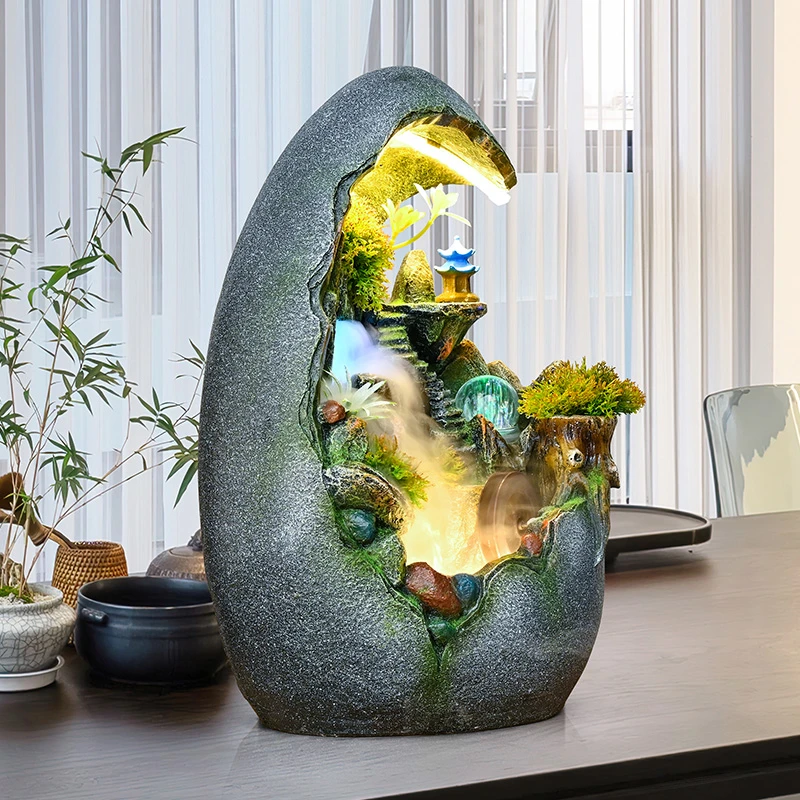 中式微景观桌面流水摆件循环水电视柜旁边假山喷泉景观客厅装饰品