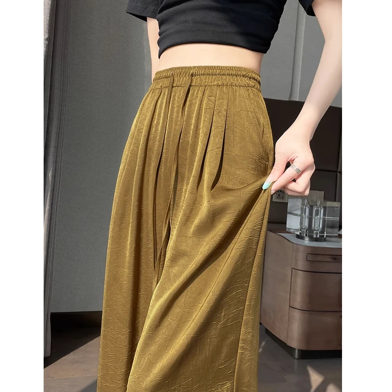 新中式国风裤子女夏季2025新款垂感显瘦高级感慵懒风休闲阔腿裤子