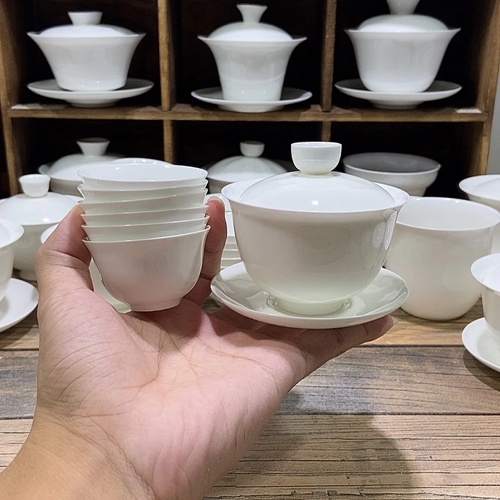 骨瓷元宝盖碗盖下约100ml+6玉兰杯35ml福利