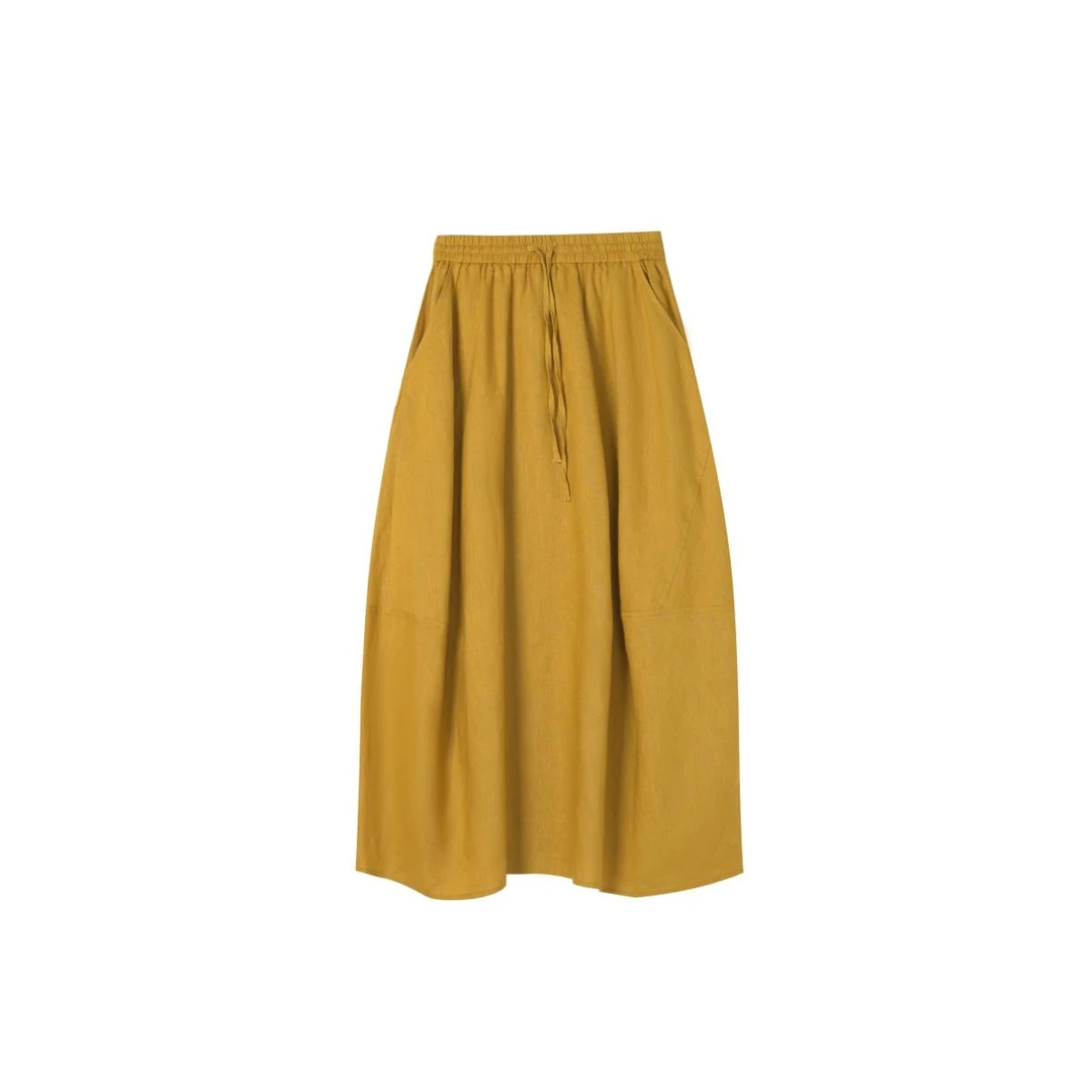 【100%法国雨露亚麻】松紧腰花苞裙女士百搭文艺风气质休闲简约半裙