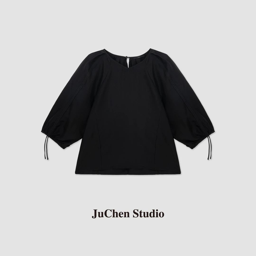 气质电力纺桑蚕丝抽绳五分灯笼袖衬衫 SS123465“嘉丽晚宴”