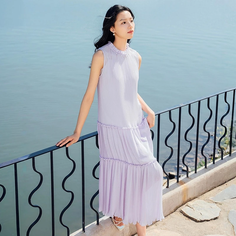 【松弛感度假裙】风琴褶连衣裙浪漫背心裙DOUBLOVE贝爱25夏季新款