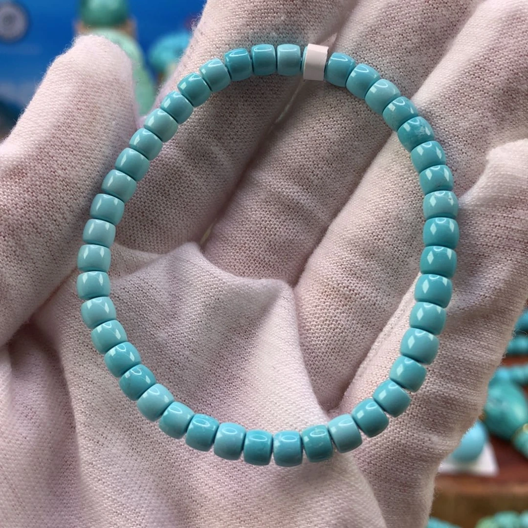 绿松石未镶嵌珠宝奇石高瓷蓝直切手串4.5mm