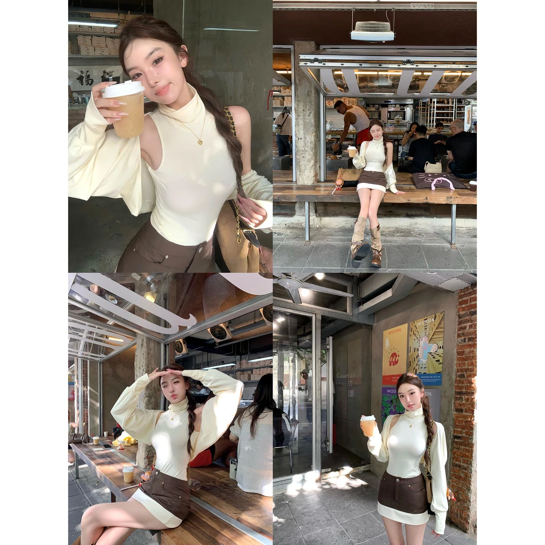 OYFF凡凡来咯【秋日慵懒】纯欲高领无袖背心开衫上衣撞色短裙套装