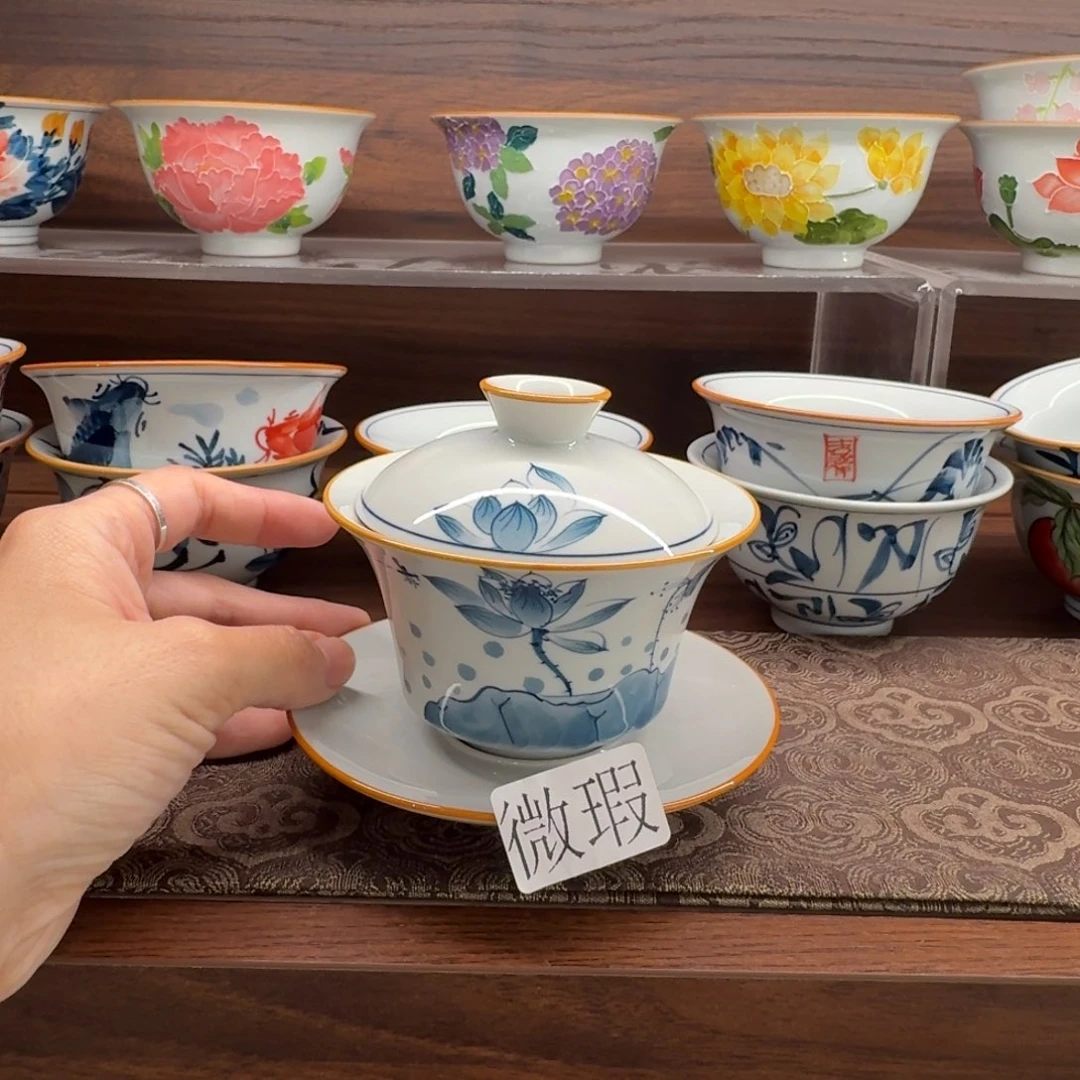釉下手绘茶具微瑕