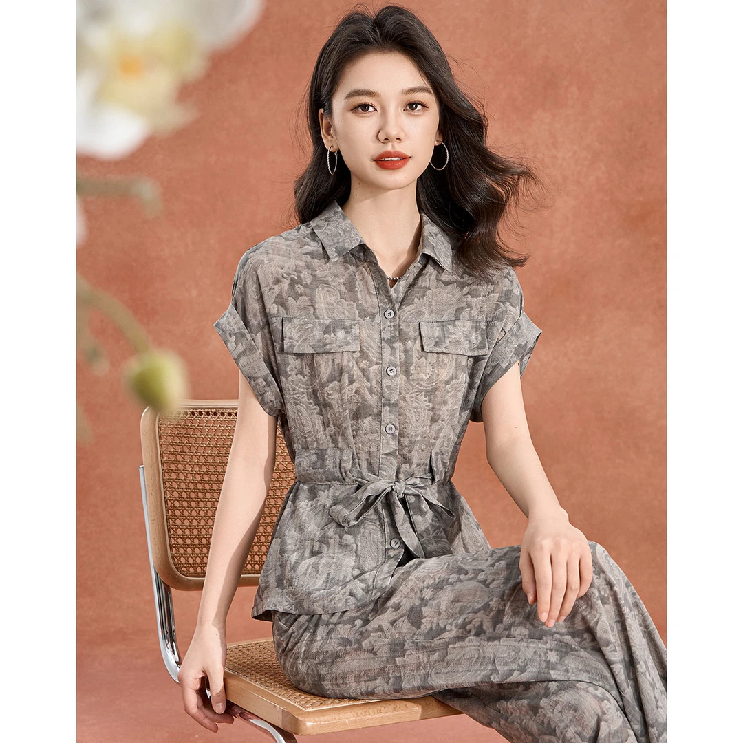 【可蓓儿】品牌休闲高级感通勤显瘦套装2025夏印花直筒裤气质两件套