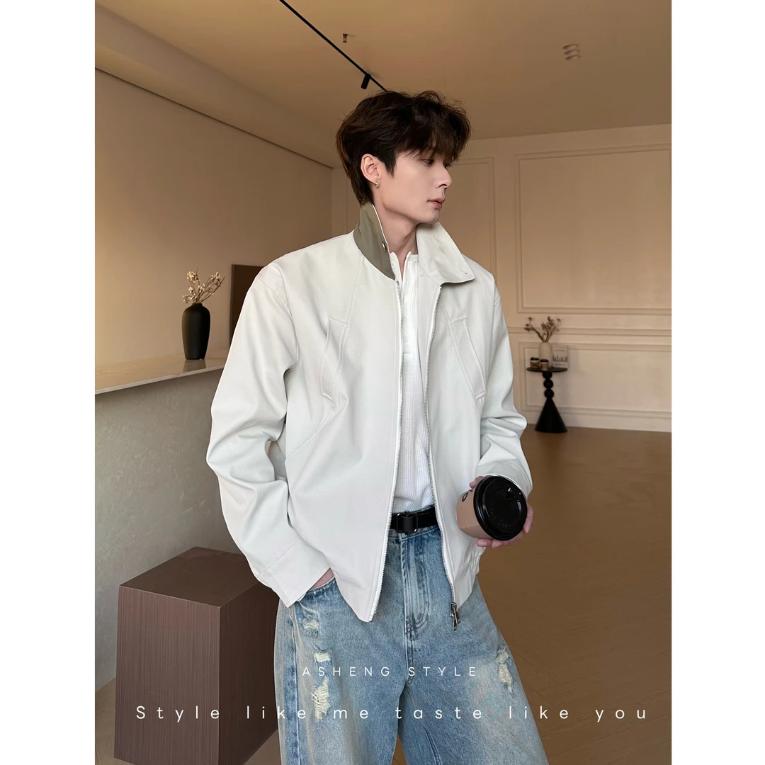 新款ins美式复古设计感小众短款夹克男 春季宽松痞帅外套潮