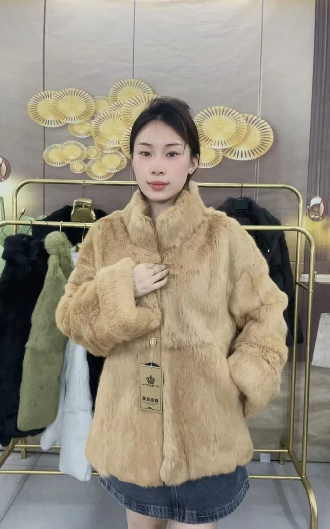 中长款~洋气百搭~真皮真毛兔毛外套反季