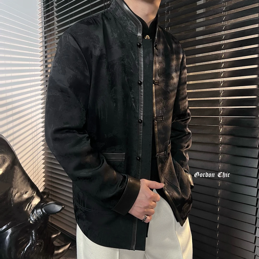 GordonChic 秋季男士人丝提花立领西服上衣中式外套25028