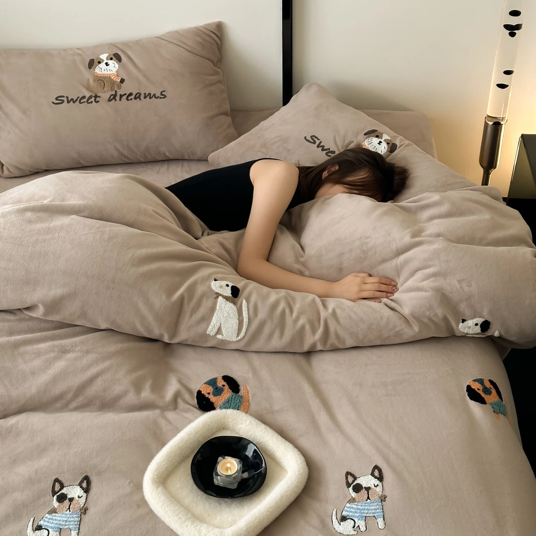【秘境家纺】小狗 ins风宝宝绒四件套秋冬保暖加厚绒被套牛奶绒亲肤