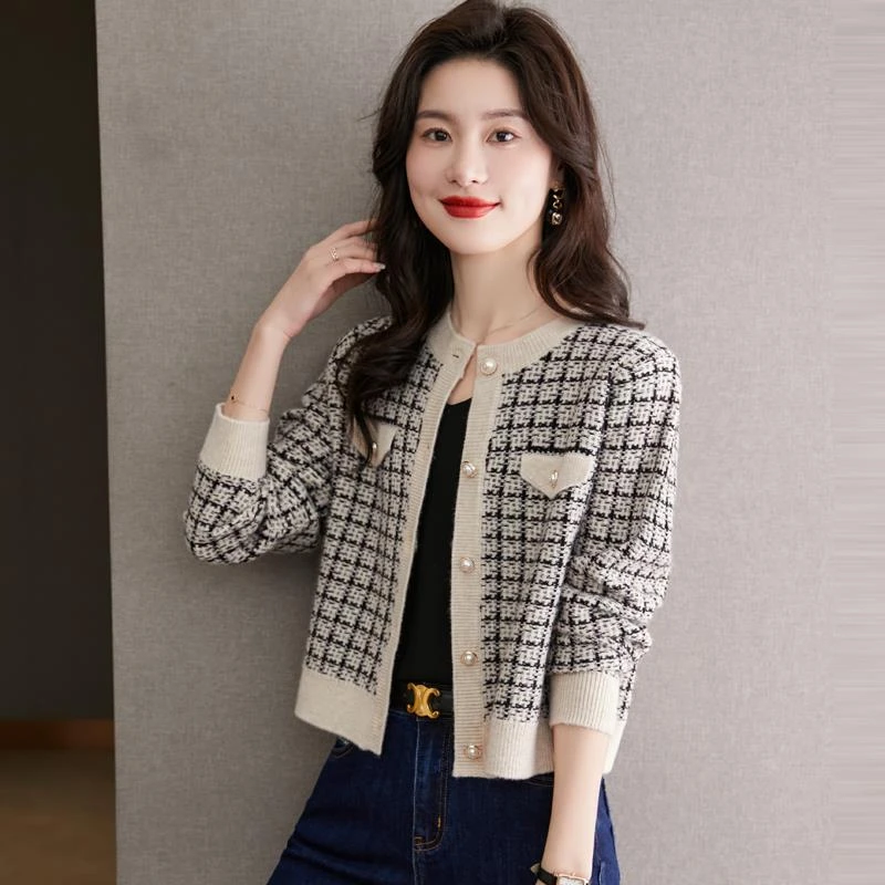 小香风外套女春秋2025新款小个子春装针织毛衣小开衫短款开春上衣