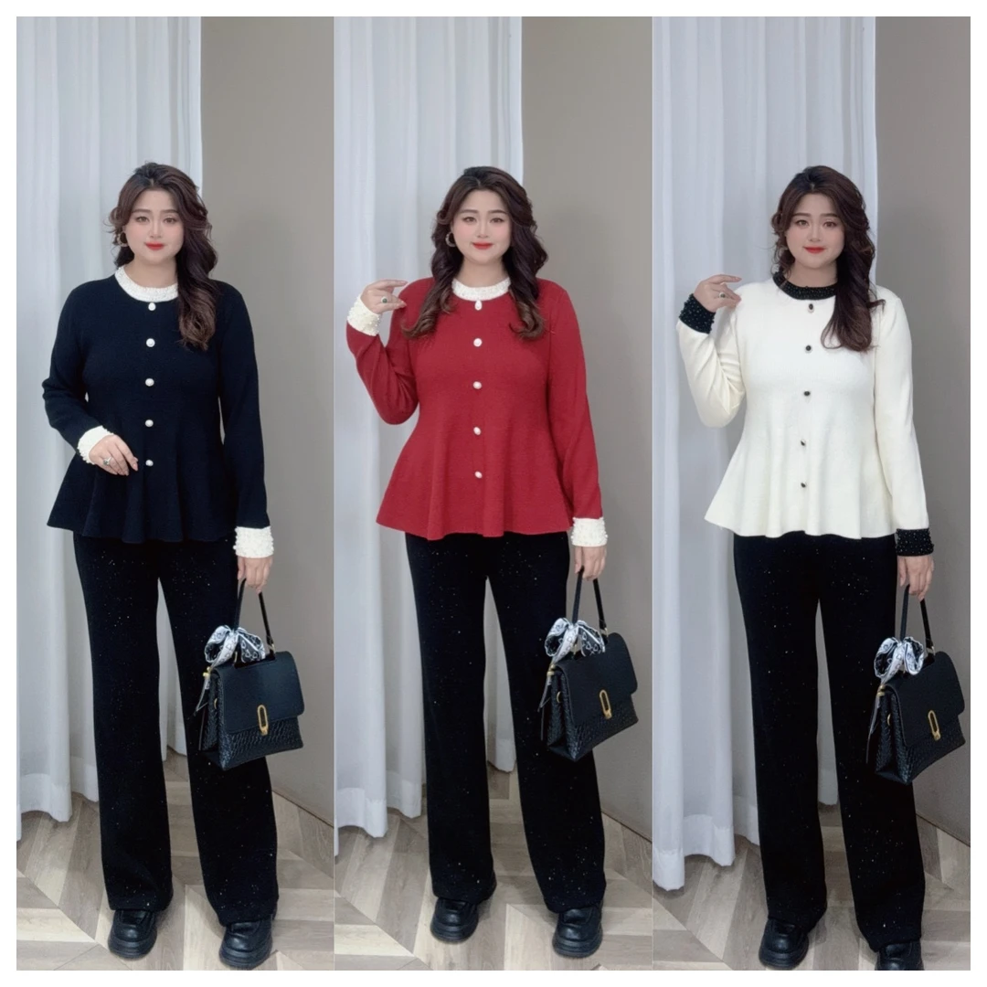 【苹果现货清清】PWD32621 赫本风秋冬针织复古气质大码女装