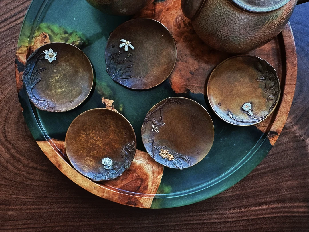 纯铜茶杯垫系列纯手工艺杯垫杯托兰花牵牛花桂花五君子纯手工茶具