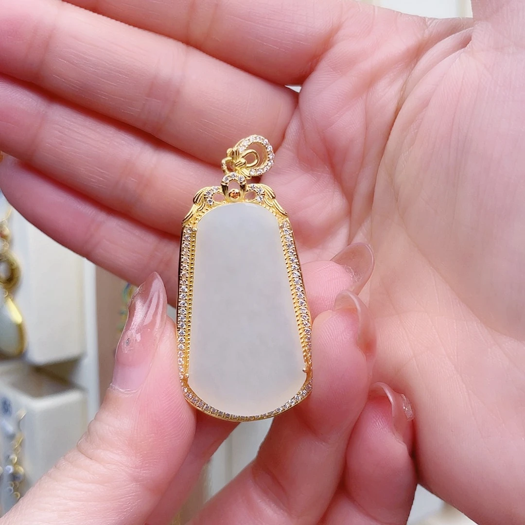 和田玉银S925镀金镶嵌颈饰