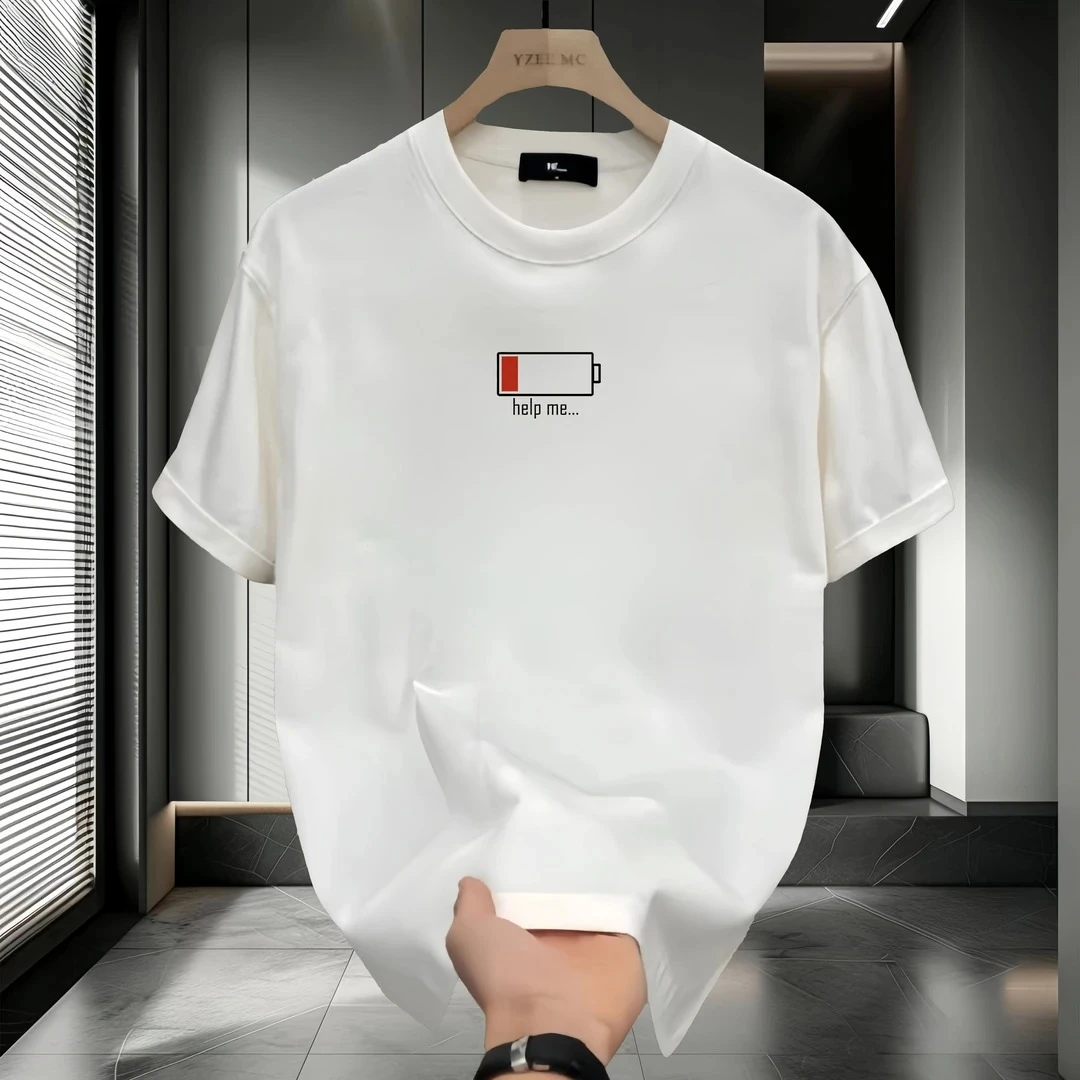 2025夏季新款纯棉短袖T恤创意设计印花修身休闲百搭男士圆领上衣