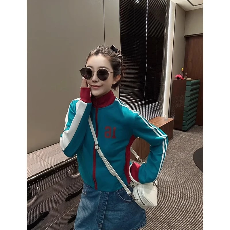 拉链气质拼色立领短外套女时尚显瘦洋气百搭2025秋季新款拼接上衣