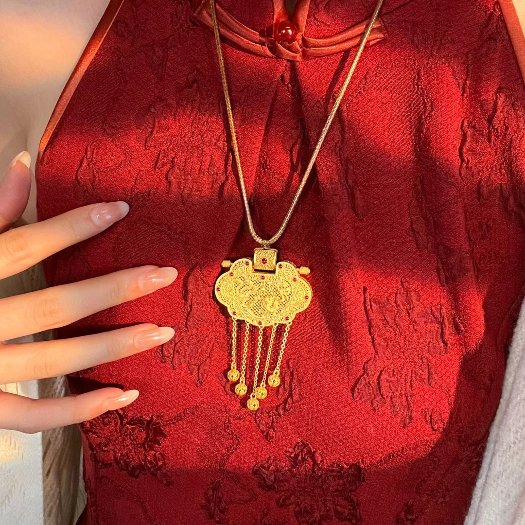 吊坠足银珐琅 【天子门生】状元及第龙凤呈祥双面珐琅锁包吊坠