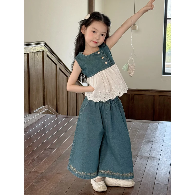 0414-花边牛仔套装