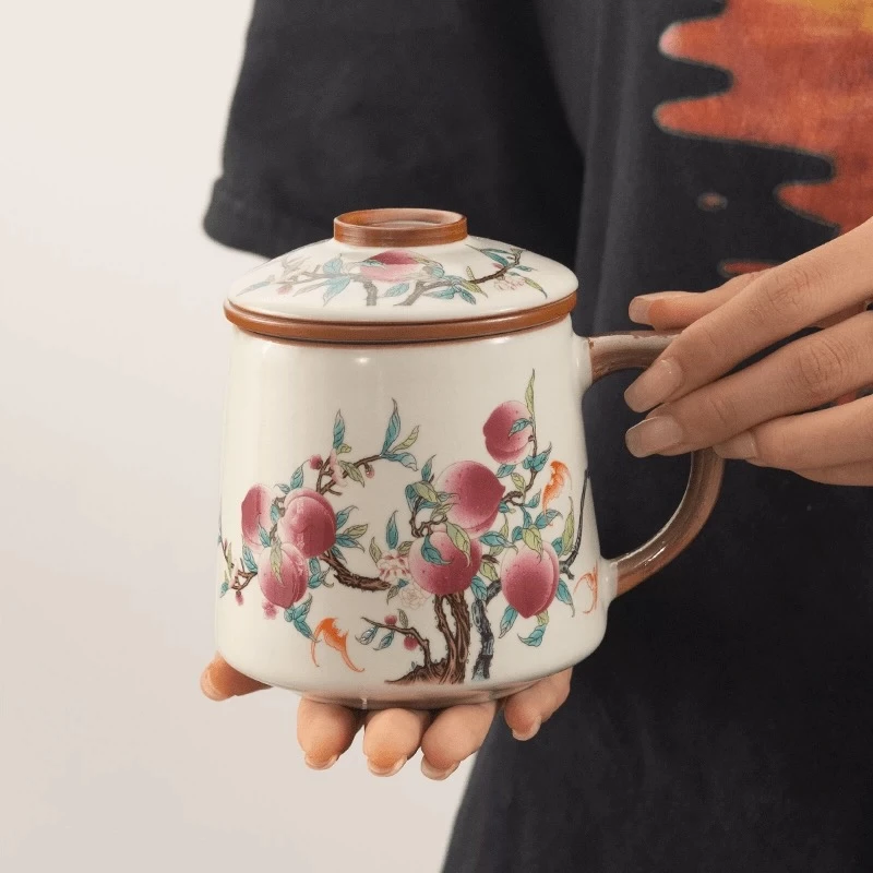 器城-高档黄汝九桃五福办公杯茶杯rymhlqbst