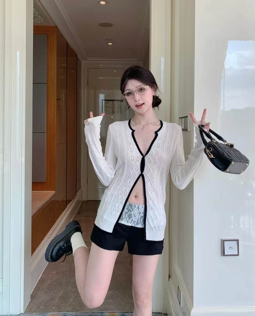 镂空扭结针织开衫外套女早秋2025新款独特设计感小众漂亮长袖上衣