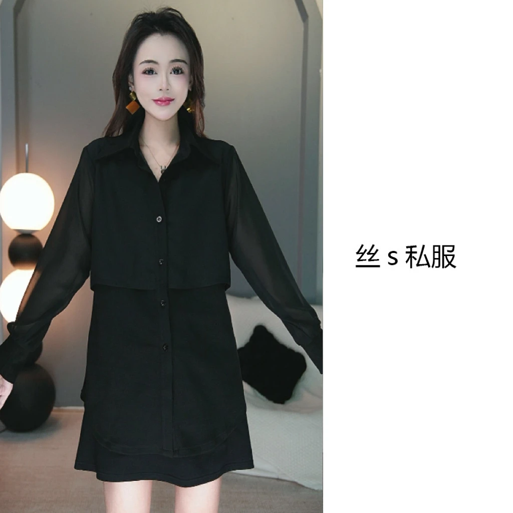 丝s私服【幻影】春季网纱假两件层次感小众设计上衣卫衣F9876