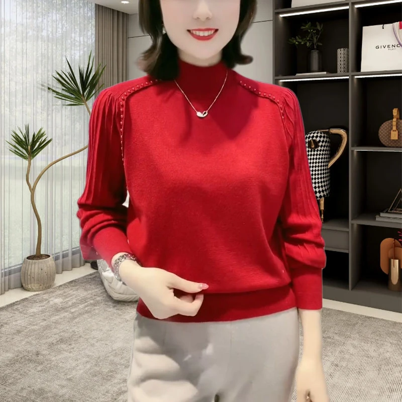 时尚羊毛针织衫妈妈装2025年秋冬新款洋气遮肉显瘦中年打底上衣